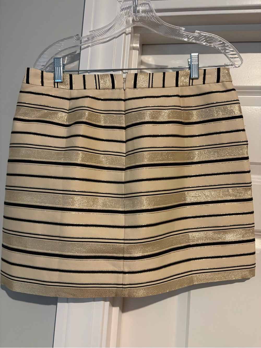 J. Crew Cream and Black Striped Metallic Mini Skirt